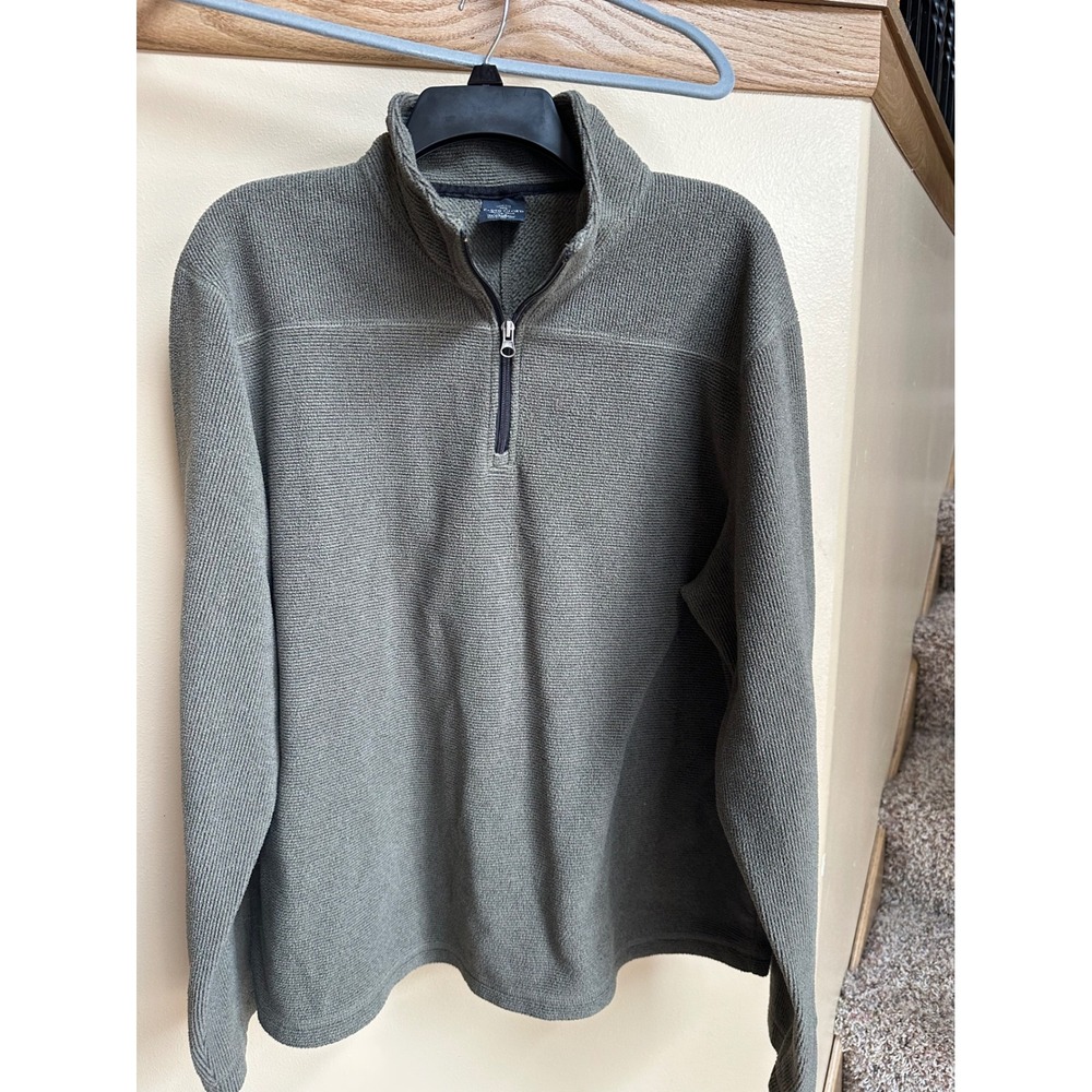 Faded Glory Mens Quarter Zip Pullover Fleece Sweater Olive Green Textured Large